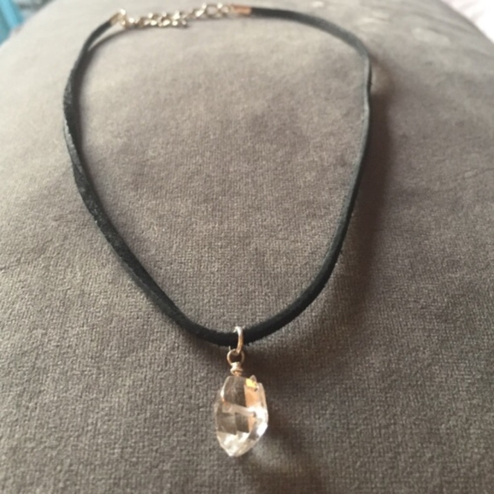 Leather choker with herkimer diamond crystal